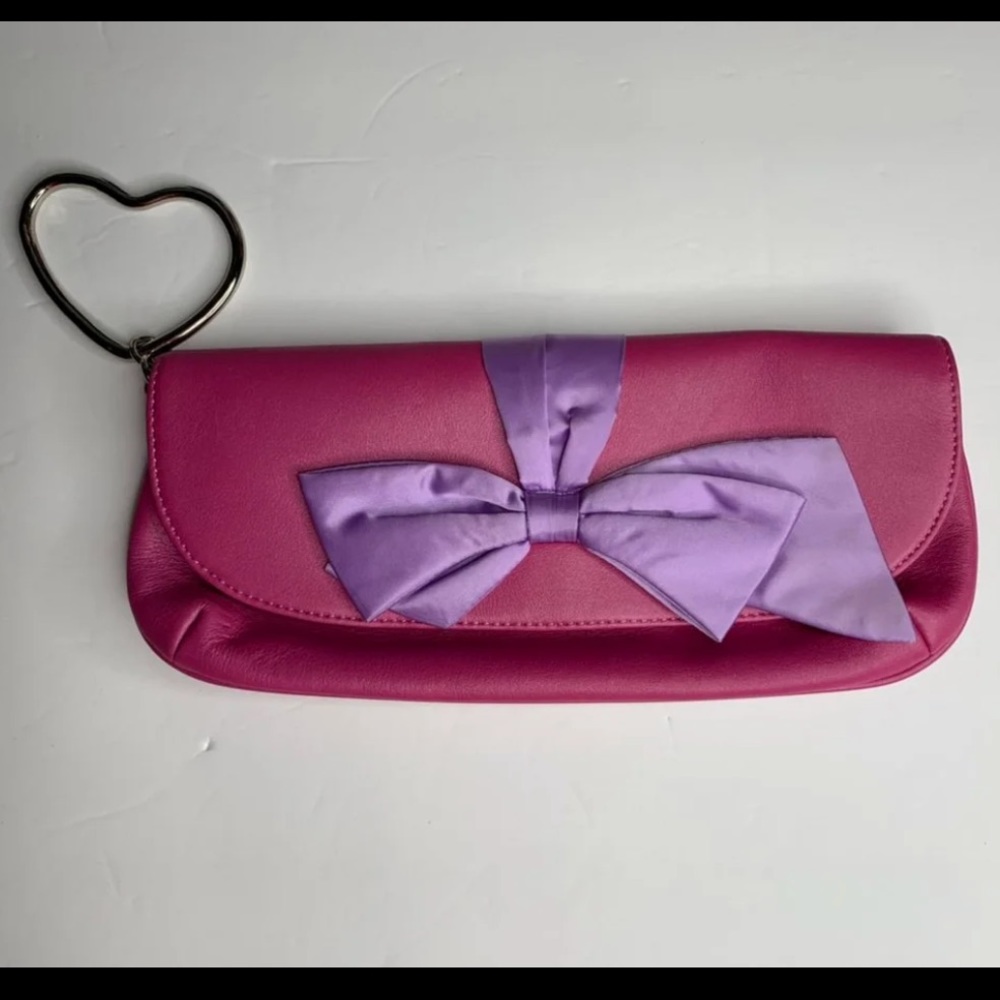 Lovcat Paris pink leather metal heart wristlet purse